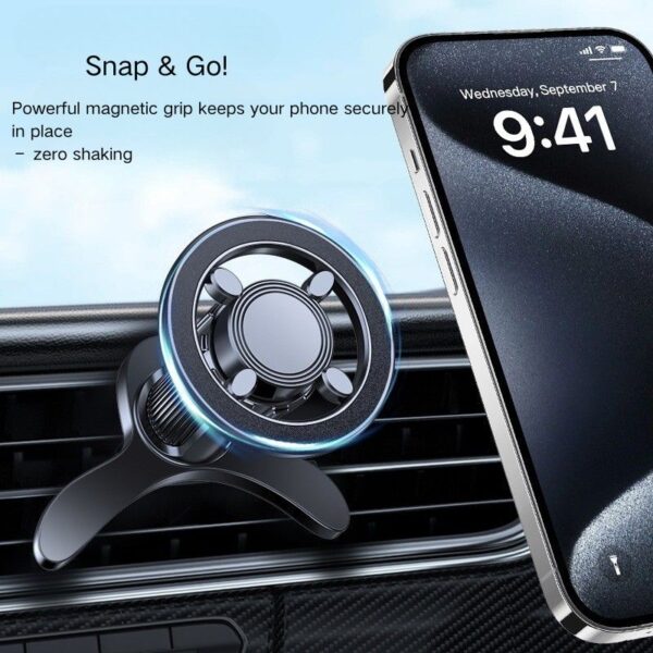Magnetic Air Vent Car Mount - MagSafe Compatible Phone Holder for Car, Secure Snap-on Vent Clip, Adjustable 360° Rotation (MG02) - Image 2