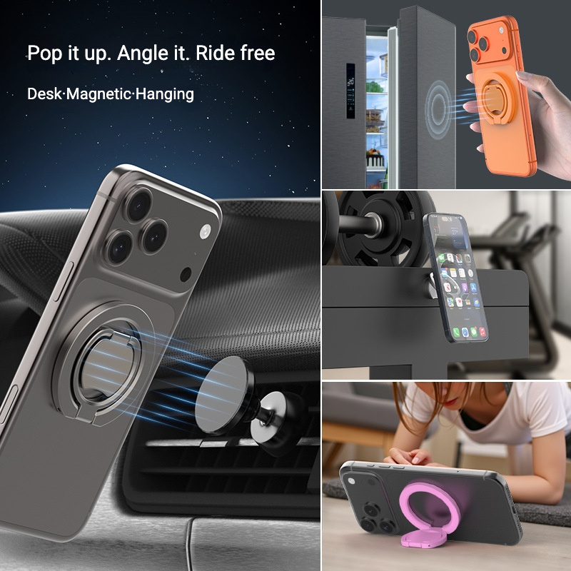 Essential Dual-Sided Magnetic Metal Ring Phone Holder, Ultra-Thin Foldable Desktop Phone Stand, MagSafe Compatible with 360° Rotation & Dual-Axis Adjustment for iPhone Samsung Android (RM-20) - Image 5