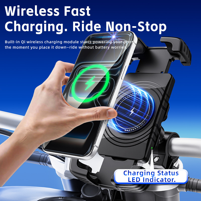 Bike Phone Holder and Charger Wireless, Outdoor Cycling Phone Mount with Fast Charging, Shockproof Anti-Vibration for Motorcycle Electric Bike Scooter, 360° Navigation Handlebar Stand (J56) - Image 6